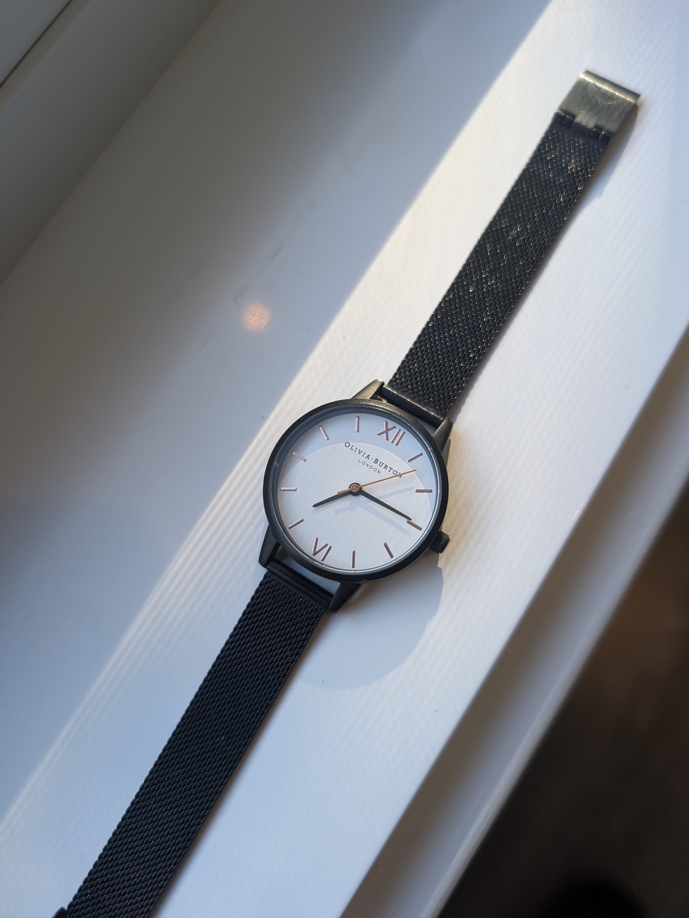 Olivia Burton Women's Black Mesh Strap Watch - Rosegold Dial